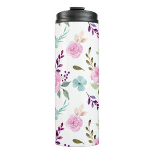 Garrafa Térmica Aquarela de flor rosa sem emenda