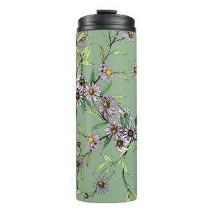 Garrafa Térmica Aquarela Floral: Padrão Verde Sem Olho