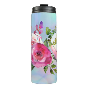 Garrafa Térmica Aquarela Flores De Água Tumbler Térmico De Garra