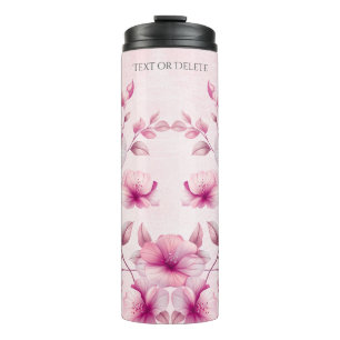 Garrafa Térmica Aquarela Flores Rosa-Vidro Tumbler Térmico