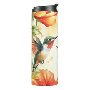 Garrafa Térmica Aquarela Hummingbird e Flores Design