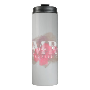 Garrafa Térmica Aquarela Logotipo Roxo Rosa Dourado Roxo Fumaça
