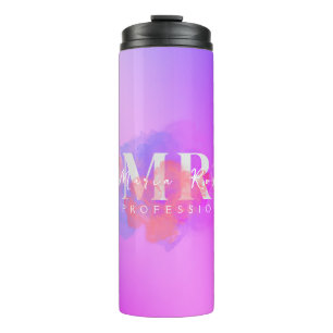 Garrafa Térmica Aquarela Logotipo Roxo Rosa Dourado Roxo Fumaça