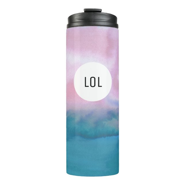 Garrafa Térmica Aquarela Onda Cor-de-Água Pink Padrão Teal MONOGRA (Frente)