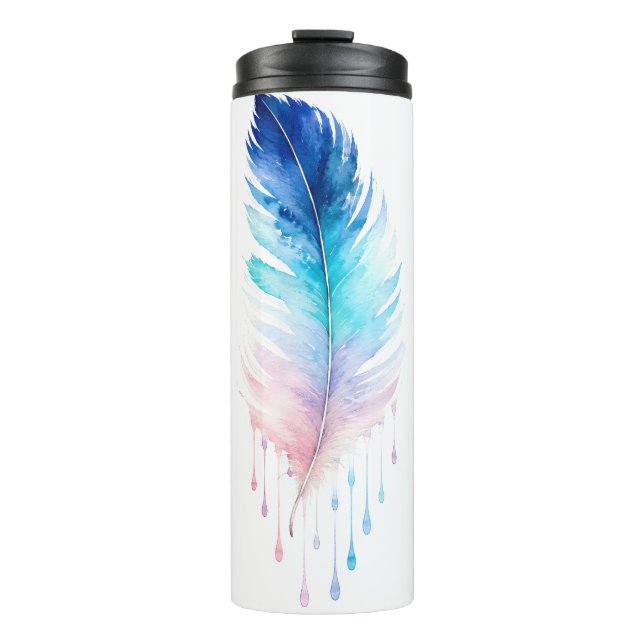 Garrafa Térmica Aquarela Pena Azul Ombre (Frente)