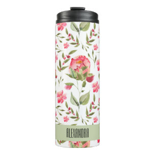 Garrafa Térmica Aquarela Peony Floral Thermal Tumbler - Elegante