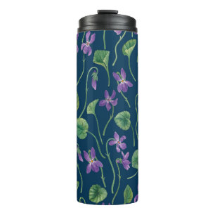 Garrafa Térmica Aquarela violetas em azul