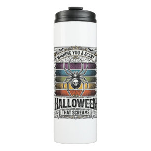 Garrafa Térmica Aranha de Halloween Assustadora Gravura Retro Teia