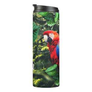 Garrafa Térmica Arara-escarlate na selva com flores