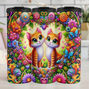 Garrafa Térmica Arco Floral de Primavera Coração de Gatinho