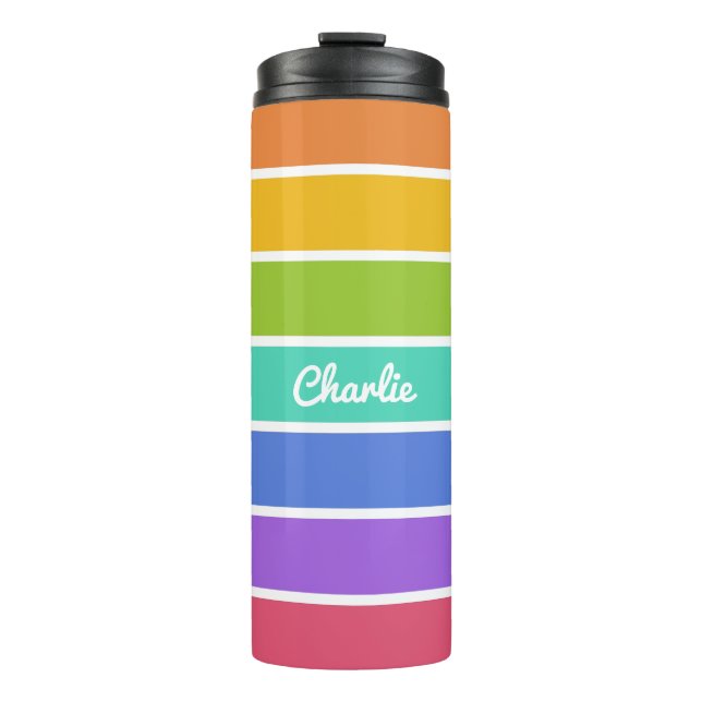 Garrafa Térmica Arco-Íris Colores nome personalizado tumbler (Frente)