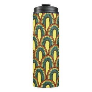 Garrafa Térmica Arco-Íris Desenho-Mão: Charme Sem Costura Vintage.