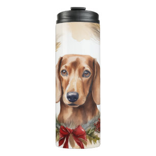 Garrafa Térmica Aro de Natal Dachshund Cachorro Festivo