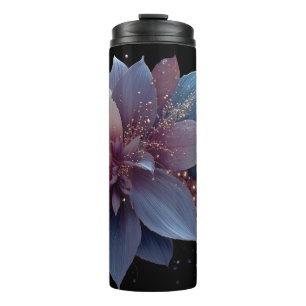 Garrafa Térmica Arranjo Floral Fantasia Roxo e Dourado Elegante