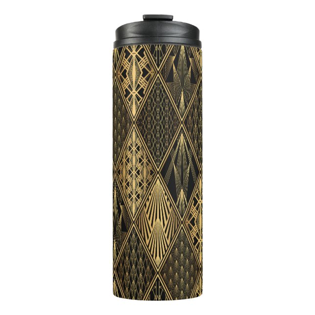 Garrafa Térmica Art Deco Black Dourado Elegance (Frente)