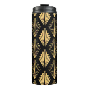 Garrafa Térmica Art Deco Black Dourado: Sem costura