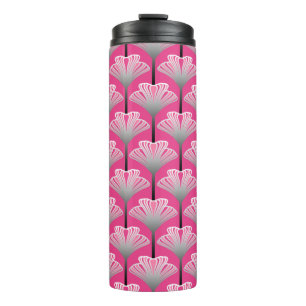 Garrafa Térmica Art Deco Lily, Fuchsia Pink e Cinzas Prateadas