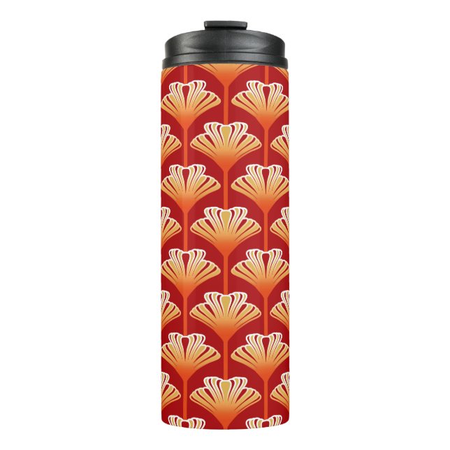 Garrafa Térmica Art Deco Lily, Mandarin Orange e Dourado (Frente)