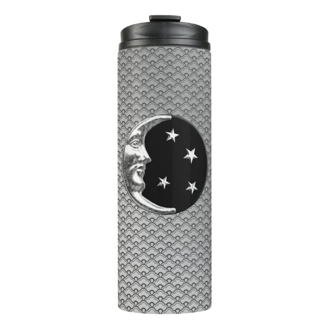Garrafa Térmica Art Deco Moon and Stars, Black and Silver (Frente)