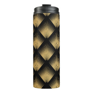Garrafa Térmica Art Deco, padrão de ouro negro.