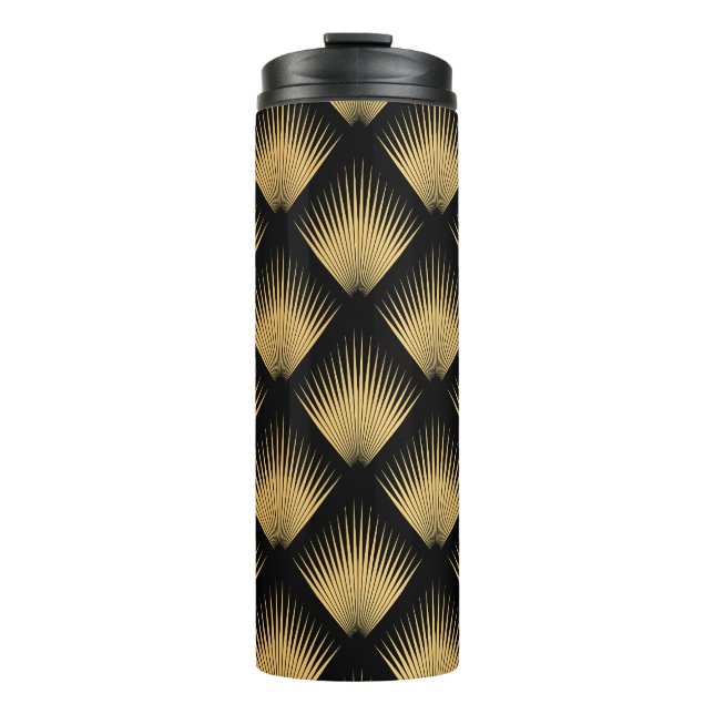 Garrafa Térmica Art Deco, padrão de ouro negro. (Frente)