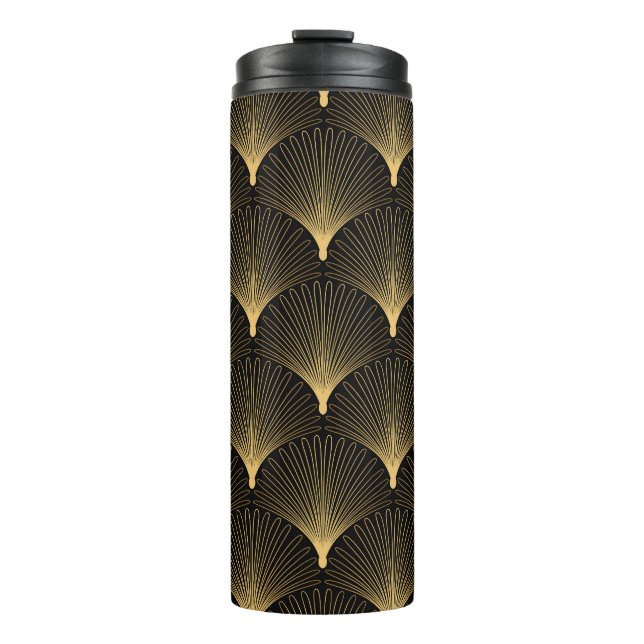 Garrafa Térmica Art Deco: padrão de ouro preto. (Frente)