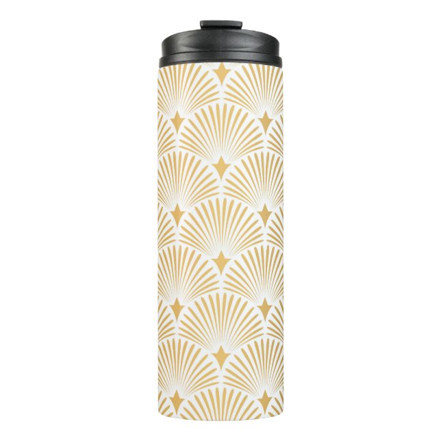 Garrafa Térmica Art Deco Pattern. Serralheiro branco e dourado (Frente)