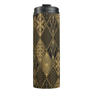 Garrafa Térmica Art Deco Pattern. Serralheiro preto sem costura e 
