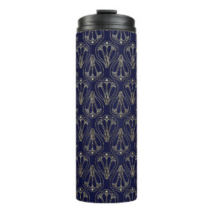 Garrafa Térmica Art Nouveau Marinho Azul e Dourado