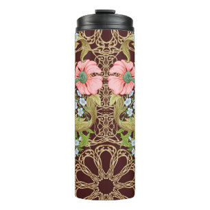 Garrafa Térmica Art Nouveau Style Floral: Padrão Vintage Colorido