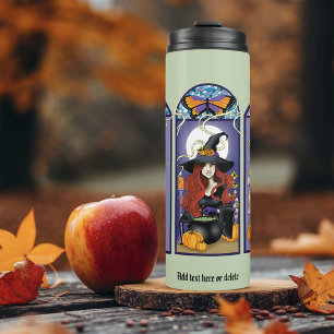 Garrafa Térmica Art Nouveau Witch Owl Cat Halloween