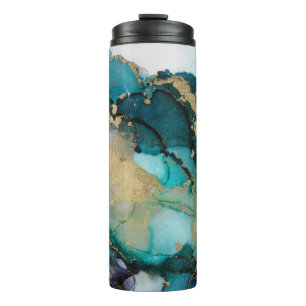Garrafa Térmica Artabstrato de fluido de álcool Dourado a negro la