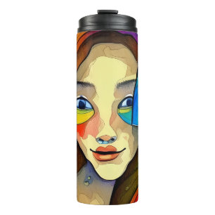 Garrafa Térmica Arte abstrata colorida menina bonita
