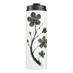 Garrafa Térmica Arte da Linha do Flor de ameixa - Design botânico