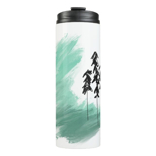 Garrafa Térmica arte de árvore verde escandinava simples menta mod (Frente)