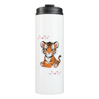 Garrafa Térmica Arte de Bebê Tigre com Borboletas Rosa -