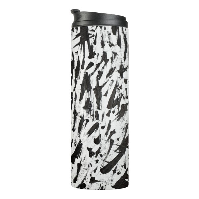 Garrafa Térmica Arte de Brushstrokes Abstrato preto e branco (Rotação à direita)