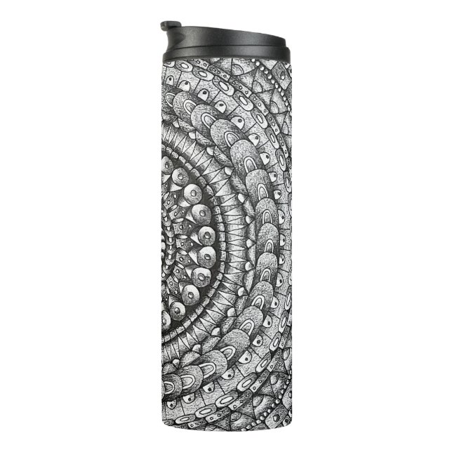 Garrafa Térmica Arte de Design de Mandala Desenhado à Mão com Lápi (Rotação à direita)