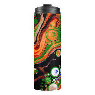 Garrafa Térmica Arte de Fluido Digital Laranja, Azul, Verde, Preto