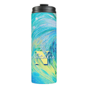 Garrafa Térmica Arte de Fluxo Acrilato Azul Aqua