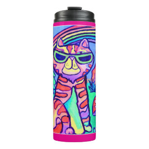 Garrafa Térmica Arte de Gato Neon Legal Pintura Design Divertido