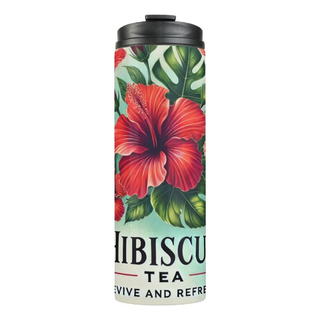 Garrafa Térmica Arte de Hibiscus Tea Design AI (Frente)