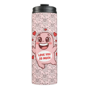 Garrafa Térmica Arte de Monstro Rosa Fofo que Ama Você Muito