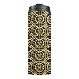 Garrafa Térmica Arte de Padrão Geométrico Dourado Elegante