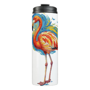 Garrafa Térmica Arte de Pássaro com Pincelada Abstrata de Flamingo