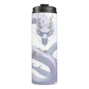 Garrafa Térmica Arte do Dragão Branco   Estética de Fantasia Mític