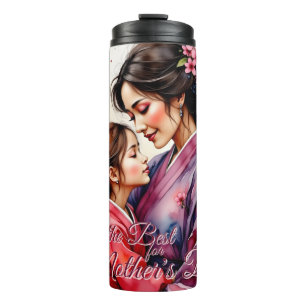 Garrafa Térmica Arte do Quimono do Dia das Mães com Abraço Floral