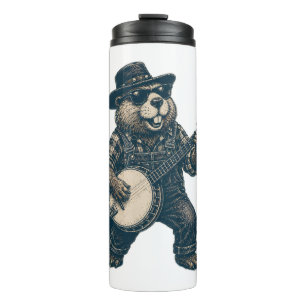 Garrafa Térmica Arte engraçada de bluegrass de castor vintage músi