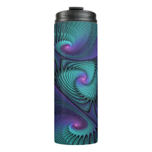 Garrafa Térmica Arte fractal abstrata moderna Roxo encontra Turque