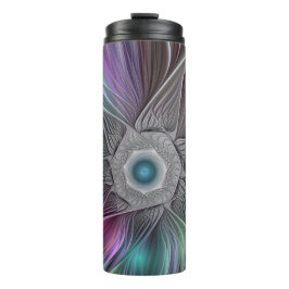 Garrafa Térmica Arte Fractal Colorida de Abstrato de Flor Grande